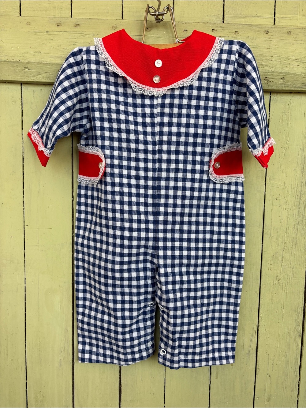 Vintage handmade gingham baby romper